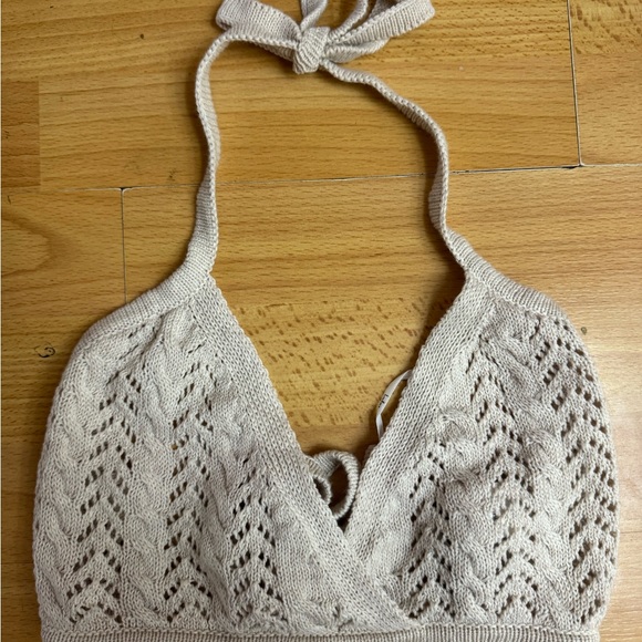 Lulus Tops - Lulu's Cream Knit Halter Bralette